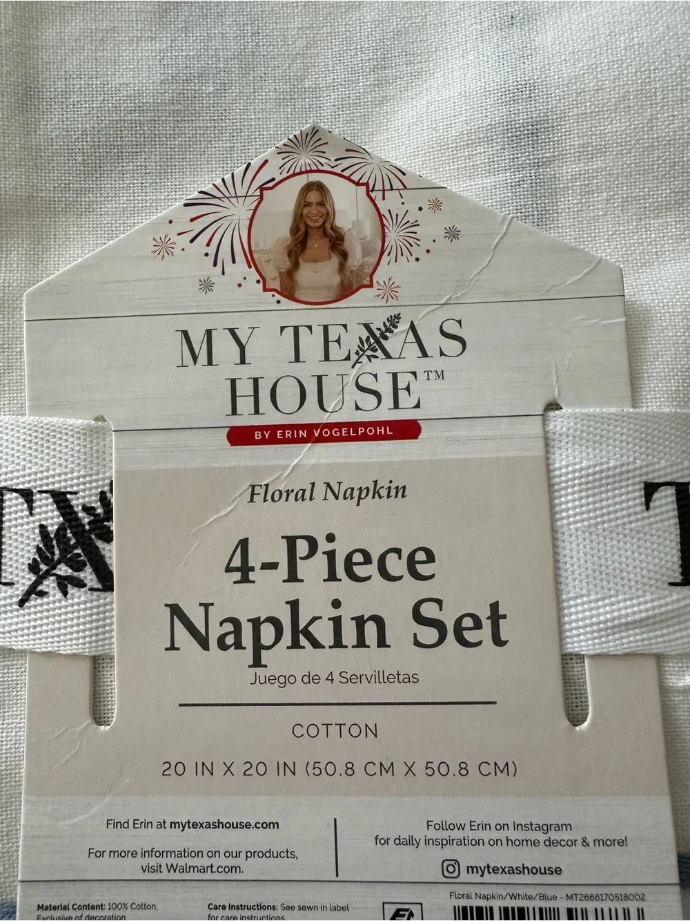 Blue and White Floral Cotton Cloth Napkin - My Texas House. 4 count